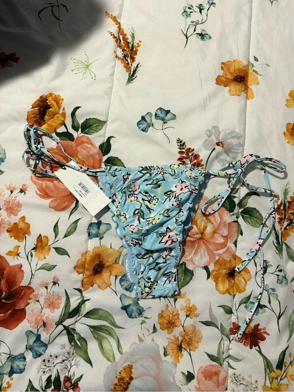 Frankie's Bikinis Light Blue Floral Tie-Side Bikini Bottom